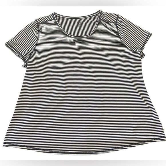 Brisa Black and white striped short sleeve top 1X - Picture 1 of 4